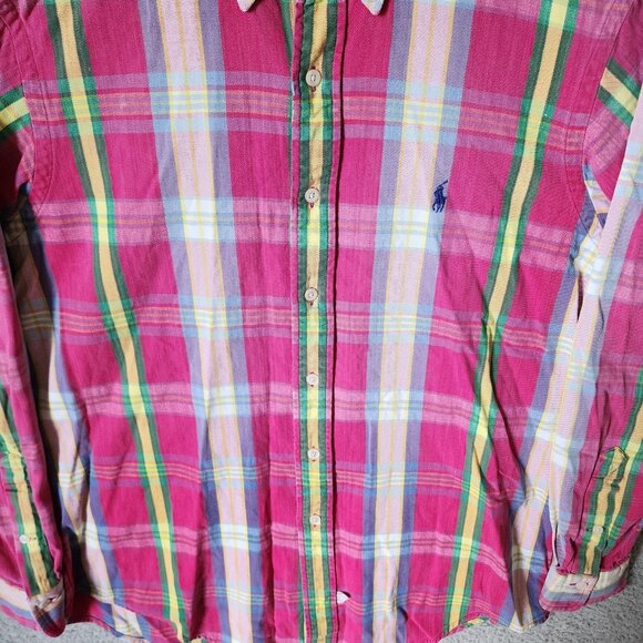 Ralph Lauren Pink Plaid Long Sleeve Button Down Shirt Size Medium 100% Cotton - Picture 7 of 15